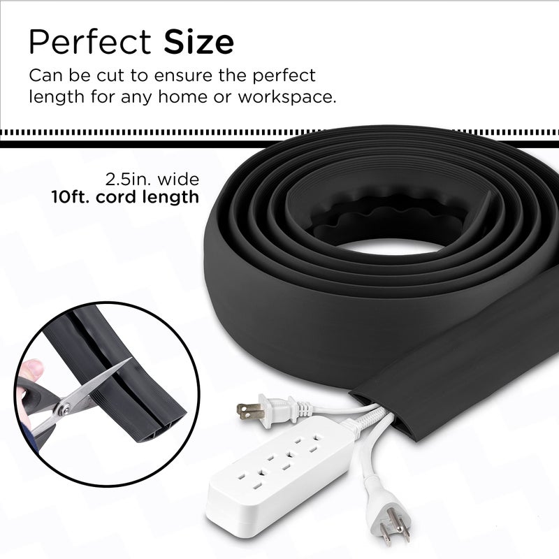 Cordinate 10ft Floor Cord Cover, Cable Protector, Hide Extension Cords, Protect Cords, Prevent Cable Trips, Heavy Duty Cord Hider - Cable Cavity = 0.75" (W) x 0.43" (H) - Black - Image 2